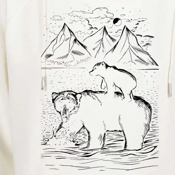 Bear Family In The Wild Womens Funnel Neck Pullover Hood