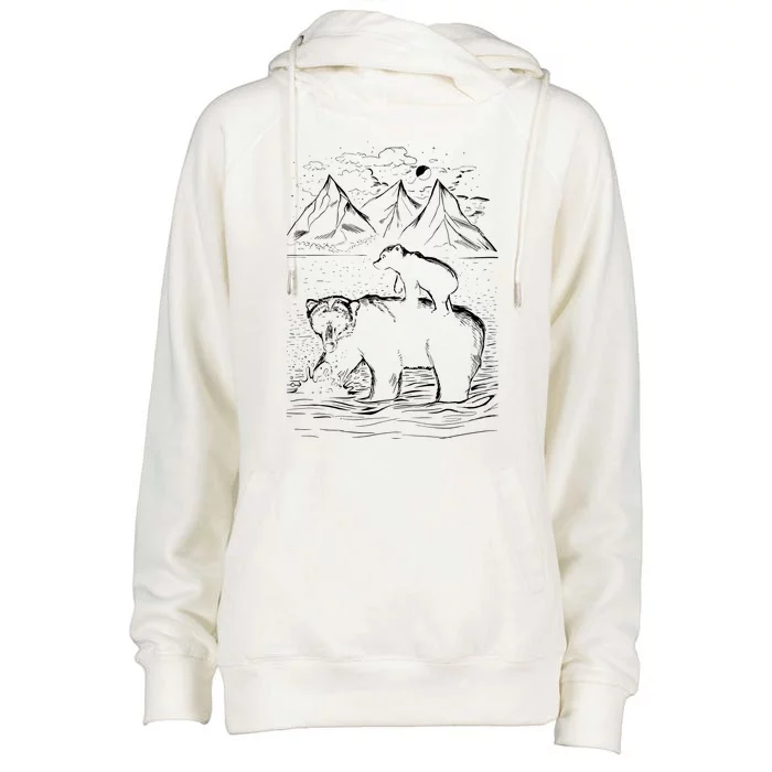 Bear Family In The Wild Womens Funnel Neck Pullover Hood