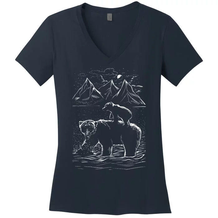 Bear Family In The Wild Women's V-Neck T-Shirt