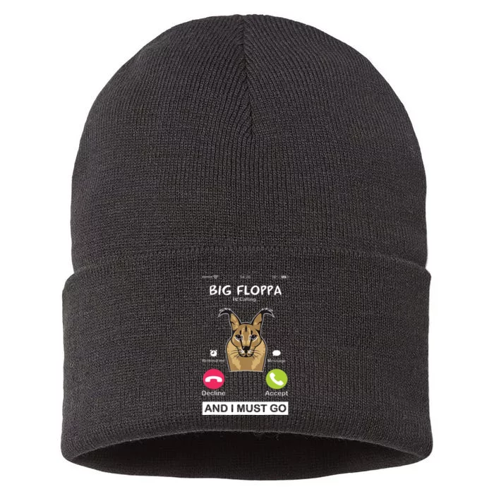 Big Floppa Is Calling Caracal Big Cat Floopa Memes Sustainable Knit Beanie