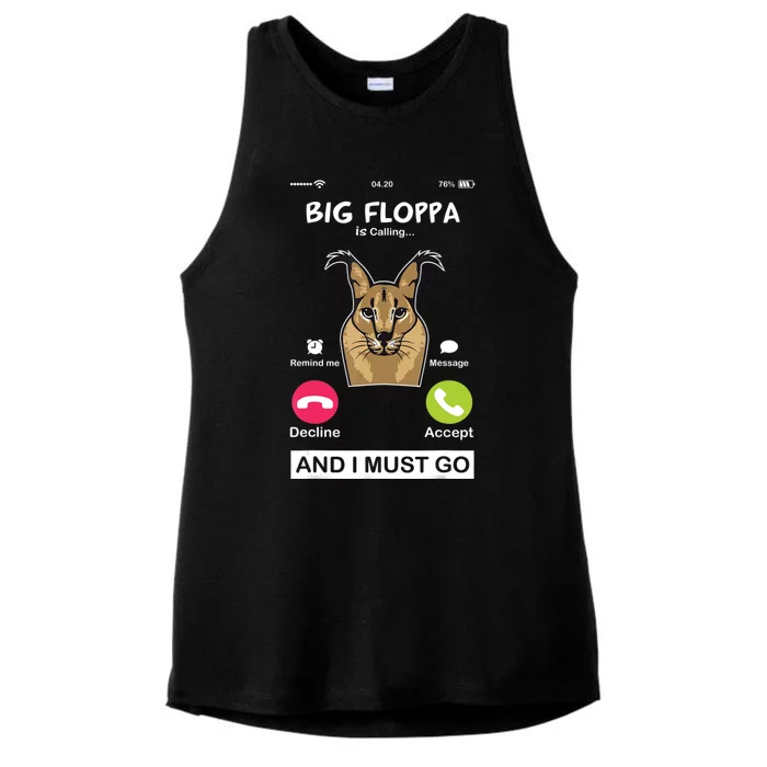 Big Floppa Is Calling Caracal Big Cat Floopa Memes Ladies Tri-Blend Wicking Tank