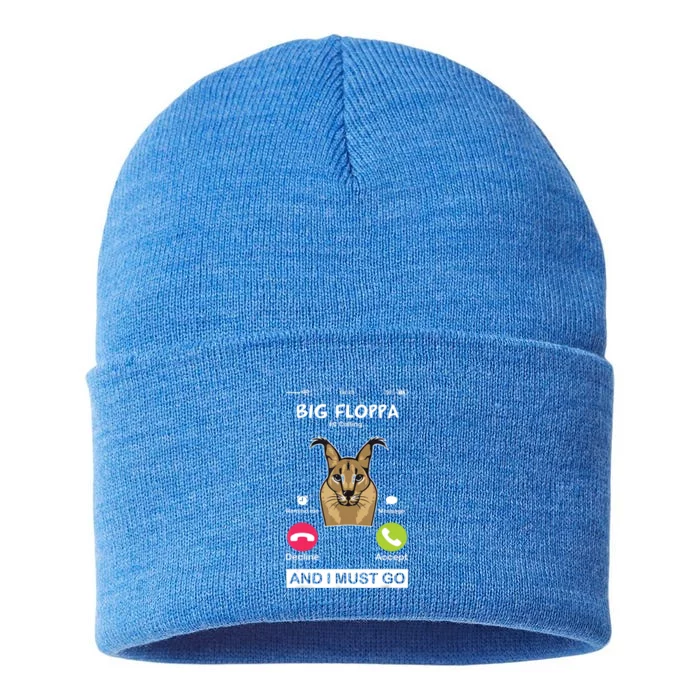 Big Floppa Is Calling Caracal Big Cat Floopa Memes Sustainable Knit Beanie