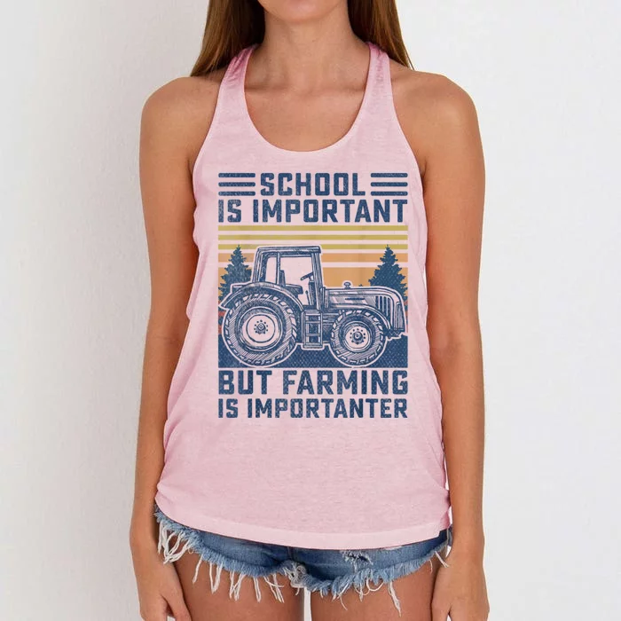 But Farming Is Importanter Farmer Tractor Funny Farm Boys Women's Knotted Racerback Tank