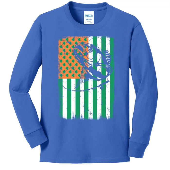 Bass Fishing Irish American Flag St Patrick's Day Fisher Great Gift Kids Long Sleeve Shirt