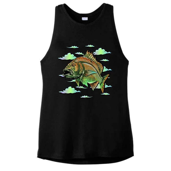 Bass Fishing Illustration River Hook Ladies Tri-Blend Wicking Tank