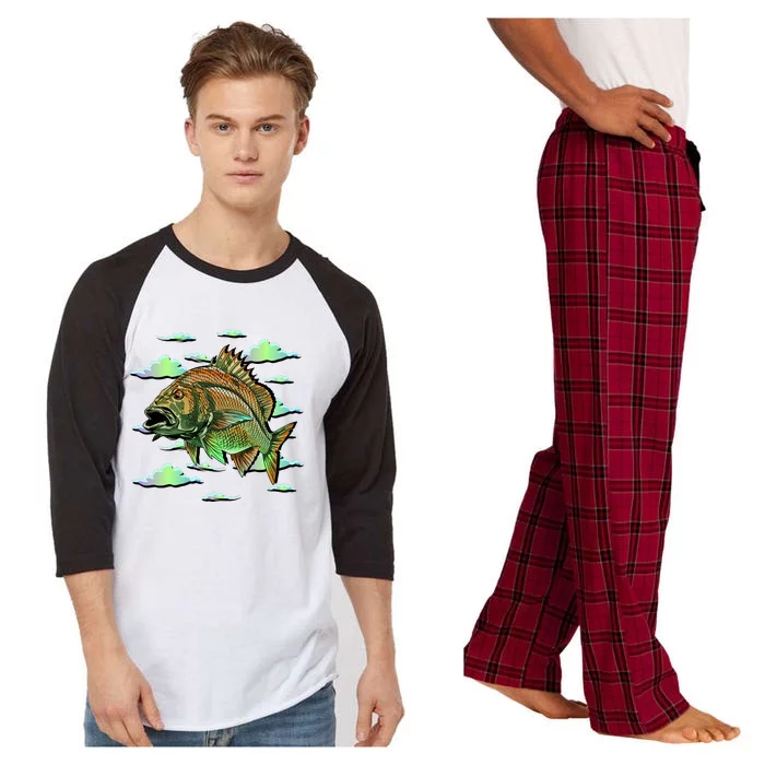 Bass Fishing Illustration River Hook Raglan Sleeve Pajama Set