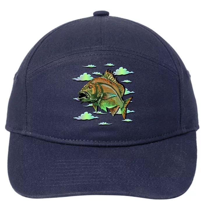 Bass Fishing Illustration River Hook 7-Panel Snapback Hat