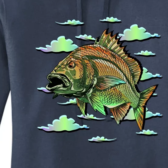 Bass Fishing Illustration River Hook Women's Pullover Hoodie