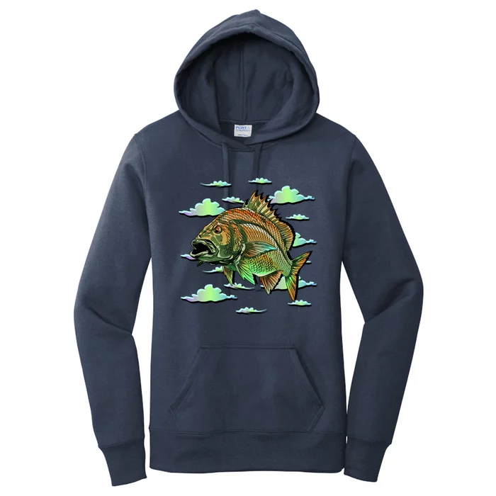 Bass Fishing Illustration River Hook Women's Pullover Hoodie