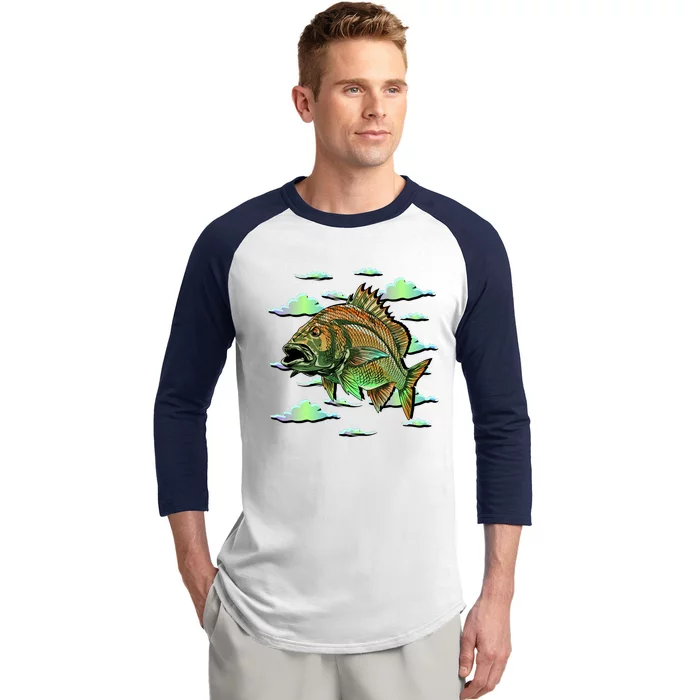 Bass Fishing Illustration River Hook Baseball Sleeve Shirt