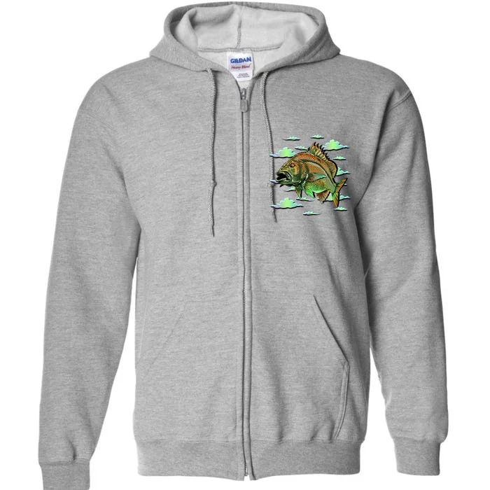 Bass Fishing Illustration River Hook Full Zip Hoodie