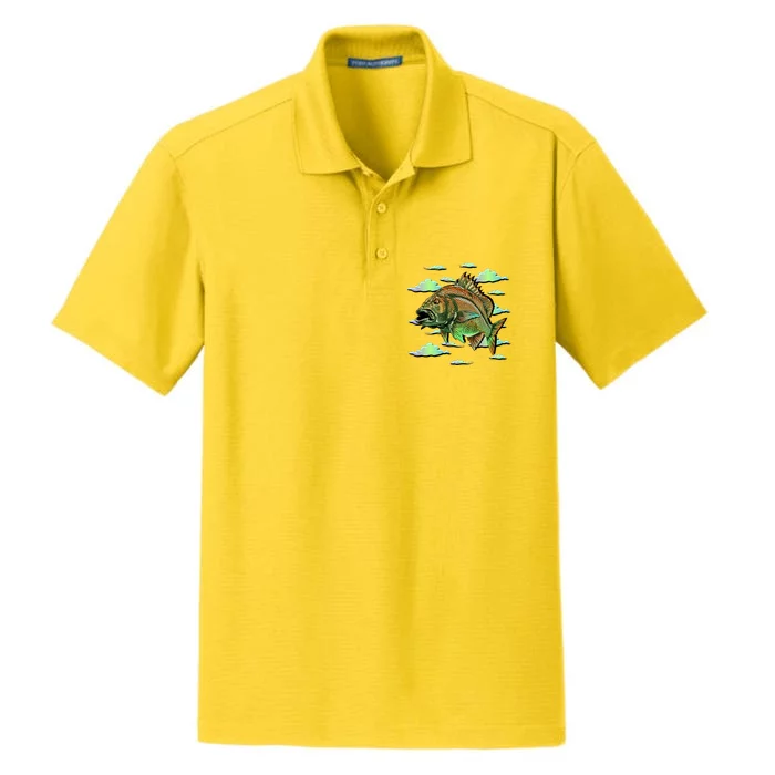 Bass Fishing Illustration River Hook Dry Zone Grid Performance Polo