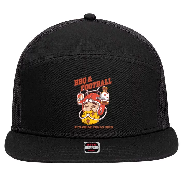 Bbq & Football ItS What Texas Does 7 Panel Mesh Trucker Snapback Hat