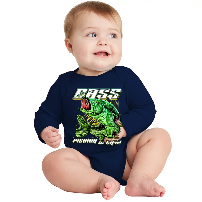 Bass Fishing Is Life Baby Long Sleeve Bodysuit