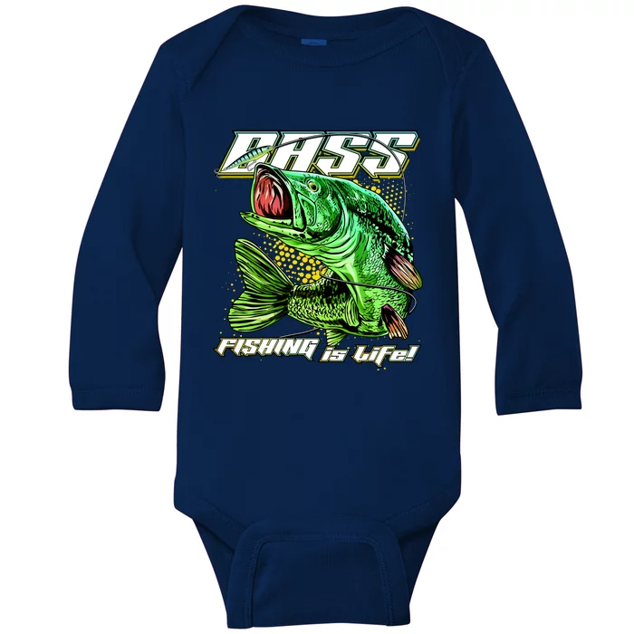 Bass Fishing Is Life Baby Long Sleeve Bodysuit