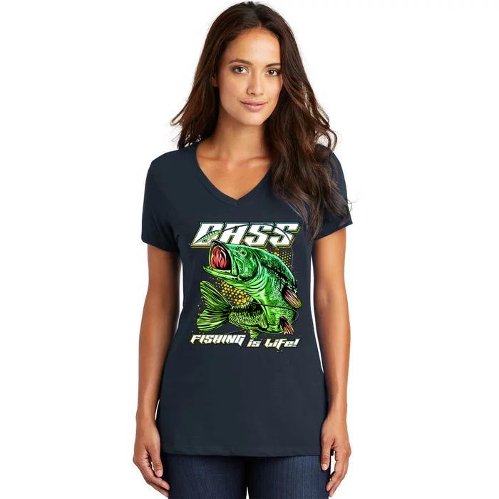 Bass Fishing Is Life Women's V-Neck T-Shirt