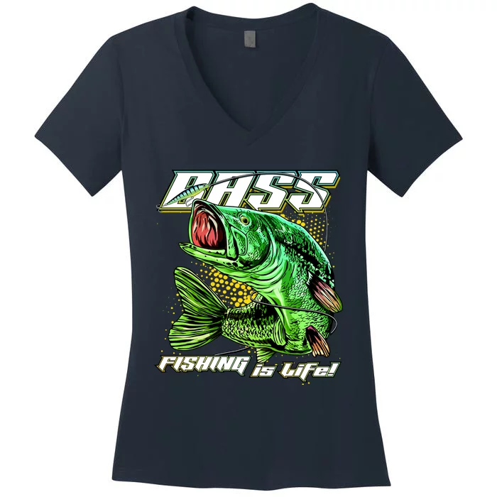 Bass Fishing Is Life Women's V-Neck T-Shirt