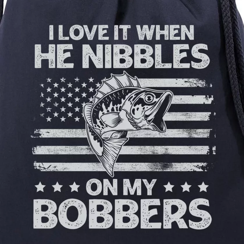 Bass Fishing I Love It When He Nibbles On My Bobber Usa Flag Gift Drawstring Bag