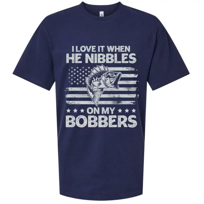 Bass Fishing I Love It When He Nibbles On My Bobber Usa Flag Gift Sueded Cloud Jersey T-Shirt