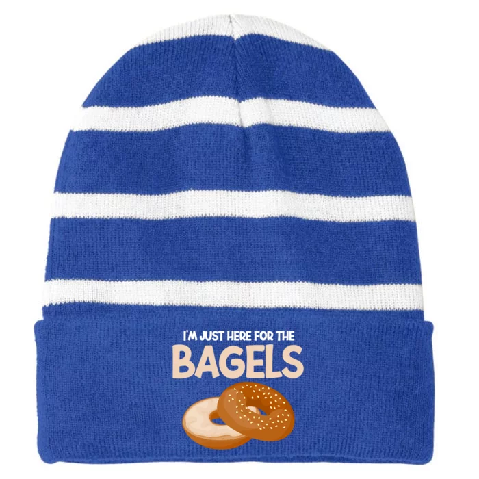 Bagel Funny Im Just Here For The Bagels Donut Food Lover Great Gift Striped Beanie with Solid Band