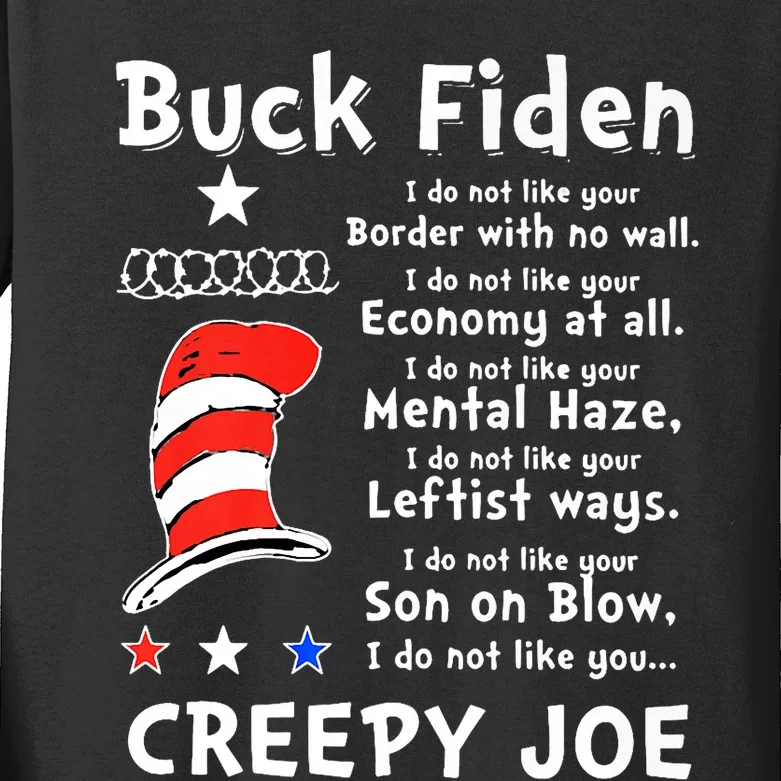 Buck Fiden I Do Not Like Your Border With No Wall Us Flag Kids Long Sleeve Shirt