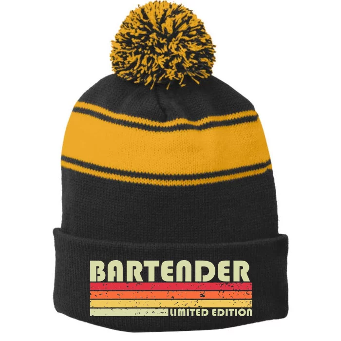 BARTENDER Funny Job Title Profession Birthday Worker Idea Stripe Pom Pom Beanie