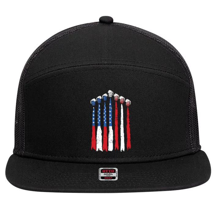 Beer Fighter Jet American Flag Usa 4th Of July Drinking Beer 7 Panel Mesh Trucker Snapback Hat