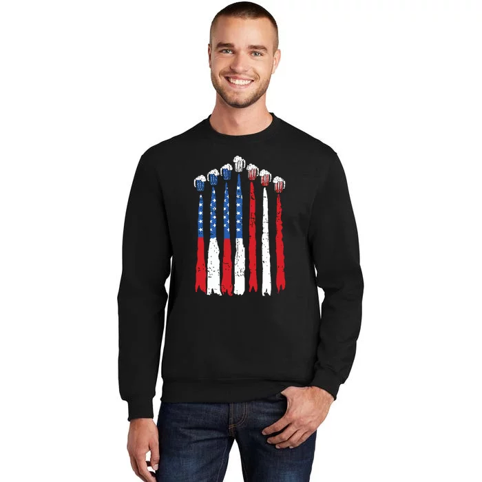 Beer Fighter Jet American Flag Usa 4th Of July Drinking Beer Tall Sweatshirt