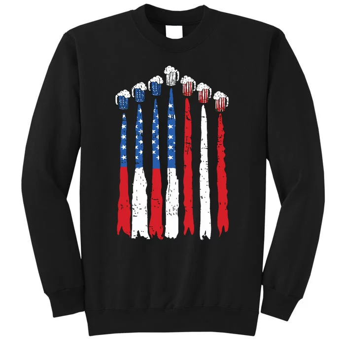 Beer Fighter Jet American Flag Usa 4th Of July Drinking Beer Tall Sweatshirt