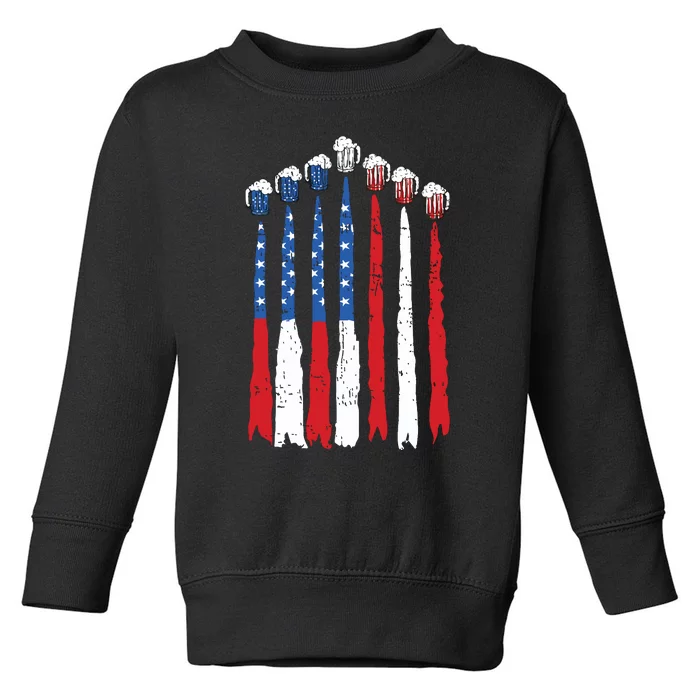 Beer Fighter Jet American Flag Usa 4th Of July Drinking Beer Toddler Sweatshirt