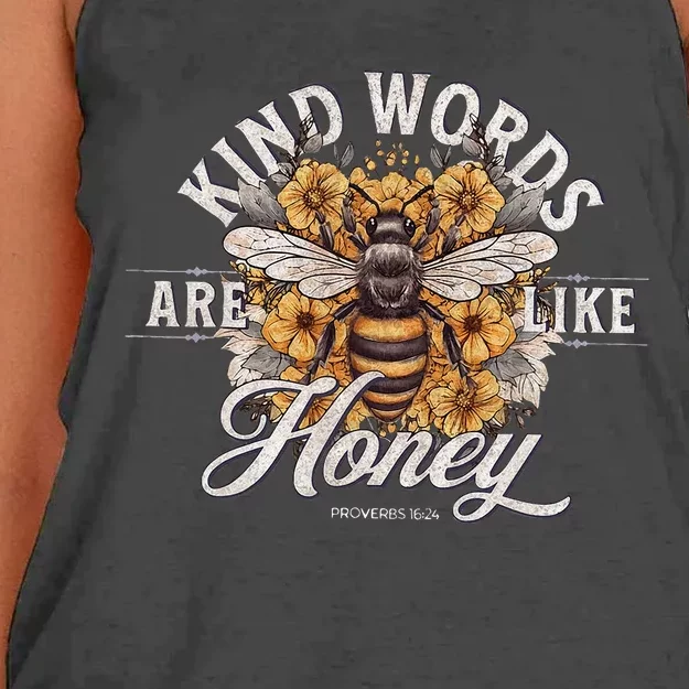 Bee Flowers Kind Words Are Like Honey Women's Knotted Racerback Tank