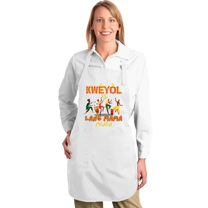 Bonne Fete Kweyol Happy Jounen Kweyol Day Saint Lucia Creole Full-Length Apron With Pocket