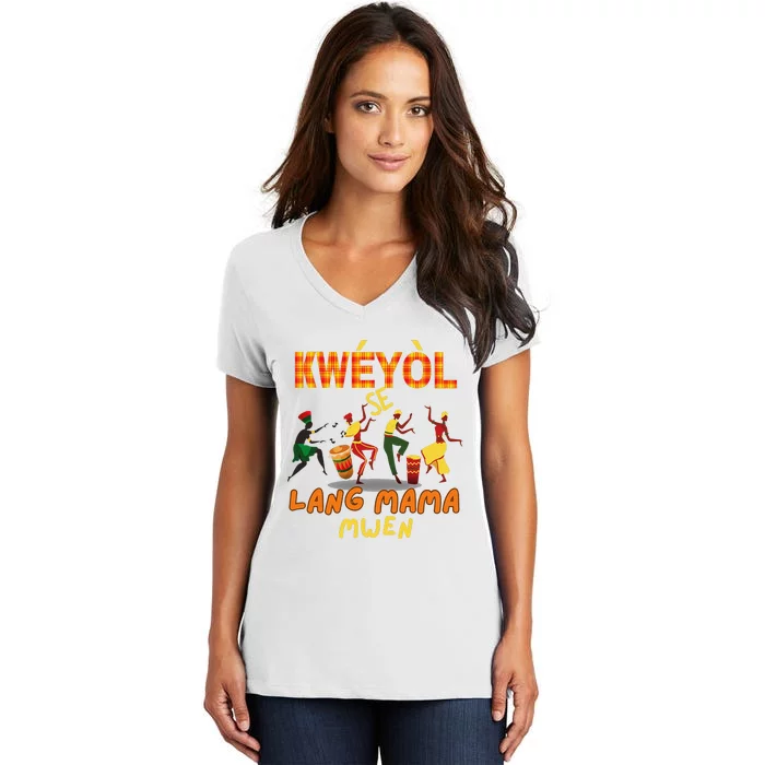 Bonne Fete Kweyol Happy Jounen Kweyol Day Saint Lucia Creole Women's V-Neck T-Shirt