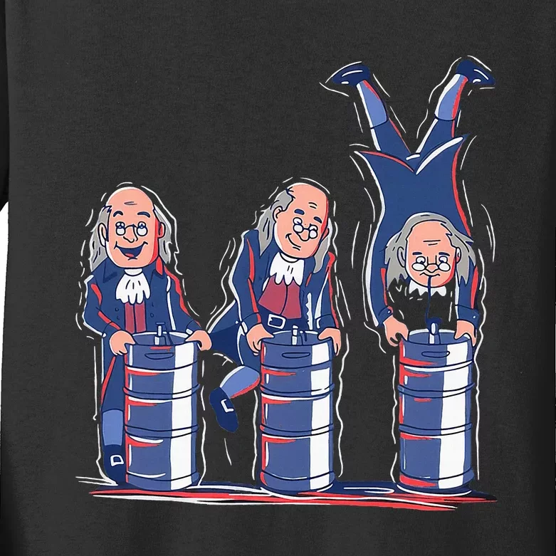 Benjamin Franklin Keg Stand Funny Kids Long Sleeve Shirt