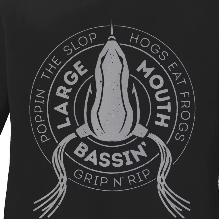 Bass Fishing Largemouth Bass Frog Fishing For Hogs Ladies Long Sleeve Shirt