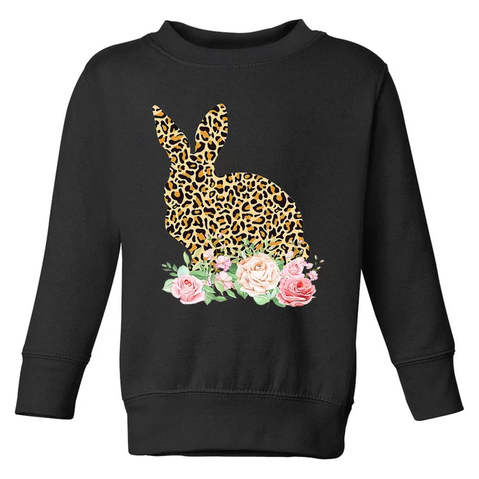 Bunny Flowers Leopard  Happy Easter Day Toddler Sweatshirt