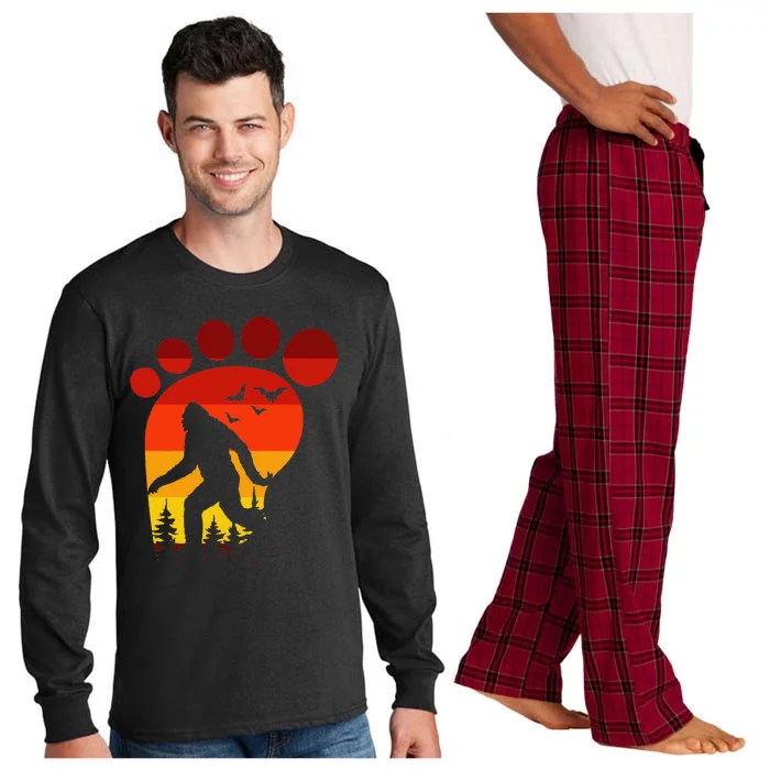 Bigfoot Footprint Lazy Halloween Costume Retro Sasquatch Long Sleeve Pajama Set