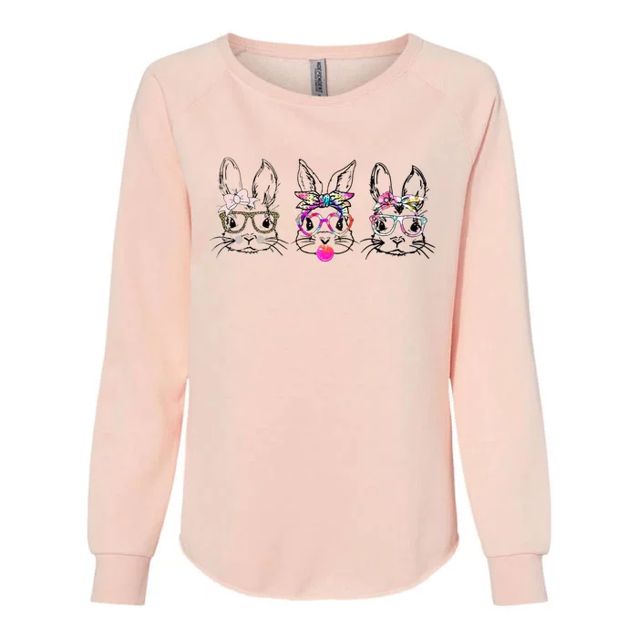 Bunny Face Leopard Glasses Headband Happy Easter Day Womens California Wash Sweatshirt