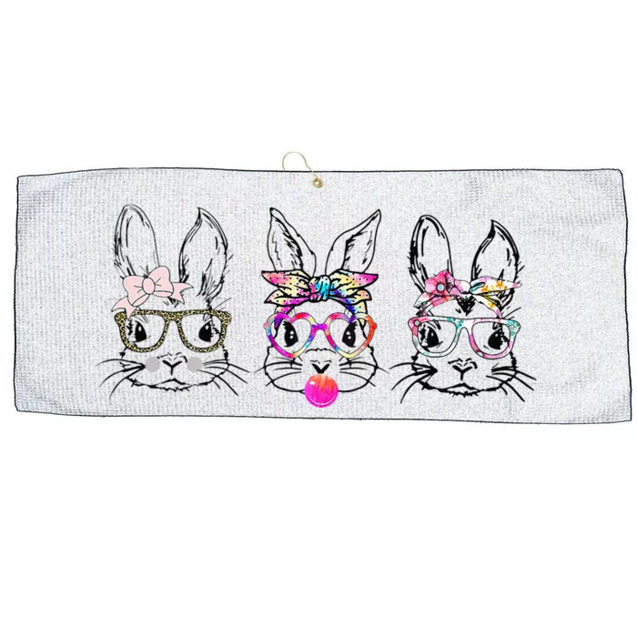 Bunny Face Leopard Glasses Headband Happy Easter Day Large Microfiber Waffle Golf Towel