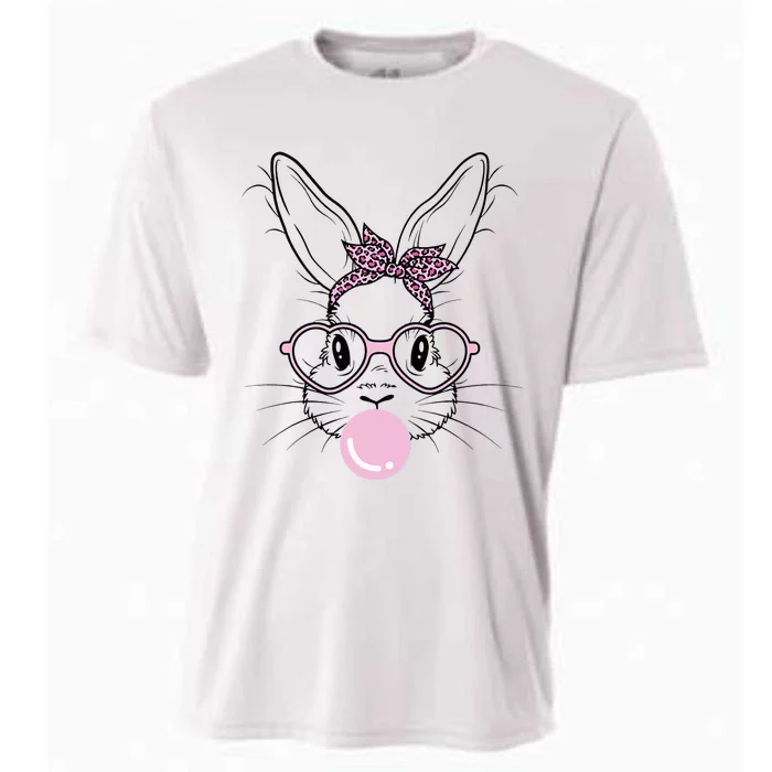 Bunny Face Leopard Glasses Bubble Gum Easter Day Cooling Performance Crew T-Shirt