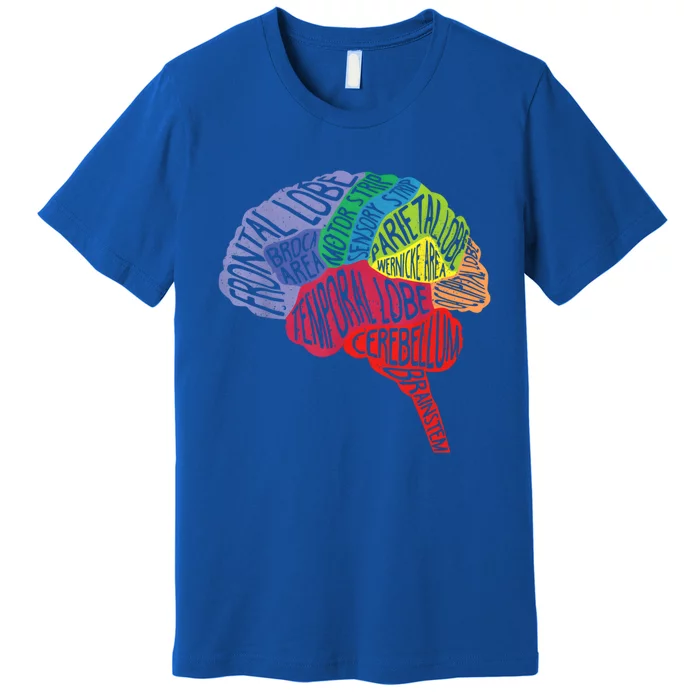 Brain Frontal Lobe Temporal Lobe Cerebellum Brainstem Funny Gift Premium T-Shirt