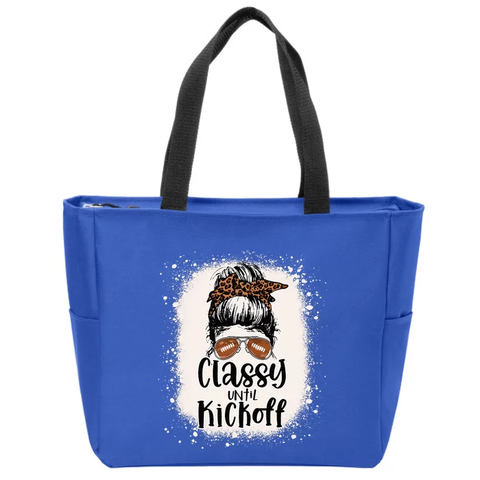 Bleached Football Leopard Messy Bun Classy Until Kickoff Zip Tote Bag