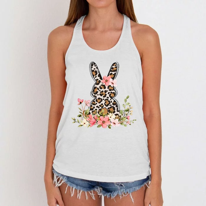 Bunny Floral Leopard Cute Easter Day Outfit Women's Knotted Racerback Tank