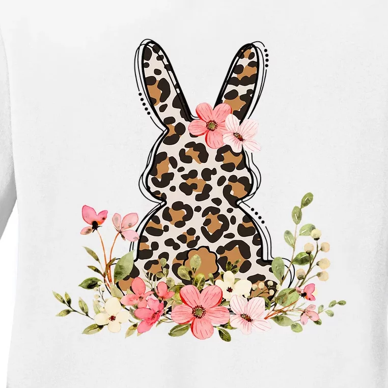 Bunny Floral Leopard Cute Easter Day Outfit Ladies Long Sleeve Shirt