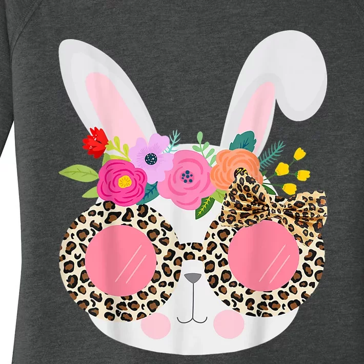 Bunny Face Leopart Print Easter Basket Stuffer For Teen Women's Perfect Tri Tunic Long Sleeve Shirt