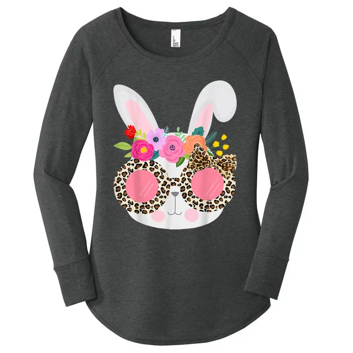 Bunny Face Leopart Print Easter Basket Stuffer For Teen Women's Perfect Tri Tunic Long Sleeve Shirt