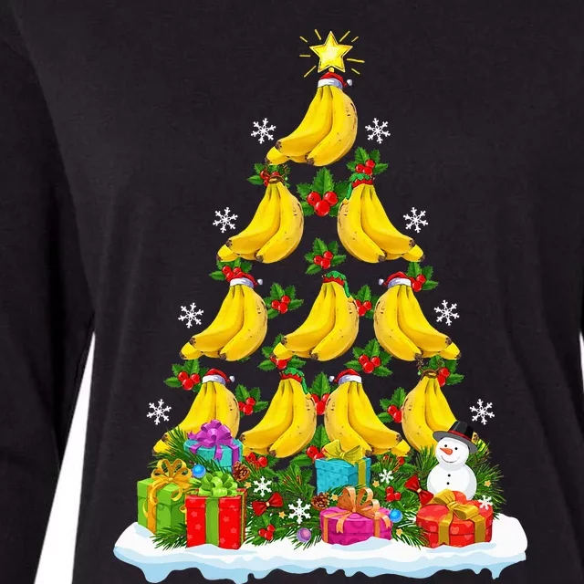 Banana Fruit Lover Xmas Holiday Funny Banana Christmas Tree Womens Cotton Relaxed Long Sleeve T-Shirt