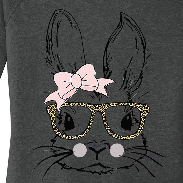 Bunny Face Leopard Glasses Headband Happy Easter Day Women's Perfect Tri Tunic Long Sleeve Shirt