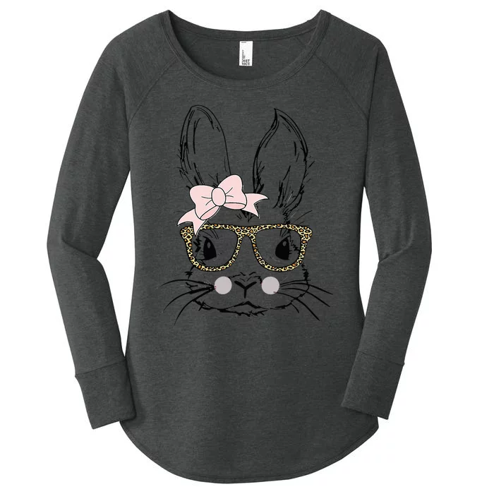 Bunny Face Leopard Glasses Headband Happy Easter Day Women's Perfect Tri Tunic Long Sleeve Shirt