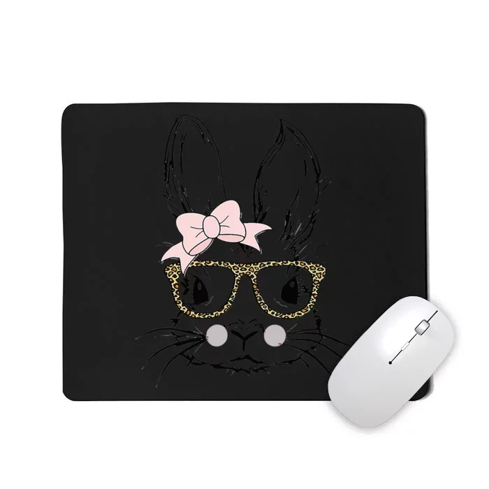 Bunny Face Leopard Glasses Headband Happy Easter Day Mousepad